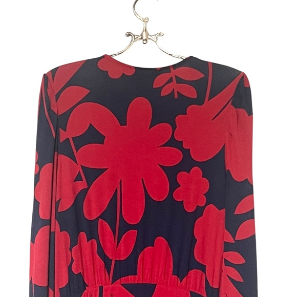 Boden Red and Navy Floral Abstract Print Midi Soft Jersey Dress. Size 8R - Picture 7 of 9